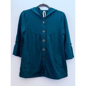 Y2K Style Cotton Button Front Hoodie Cardigan High Sierra Green Teal Large